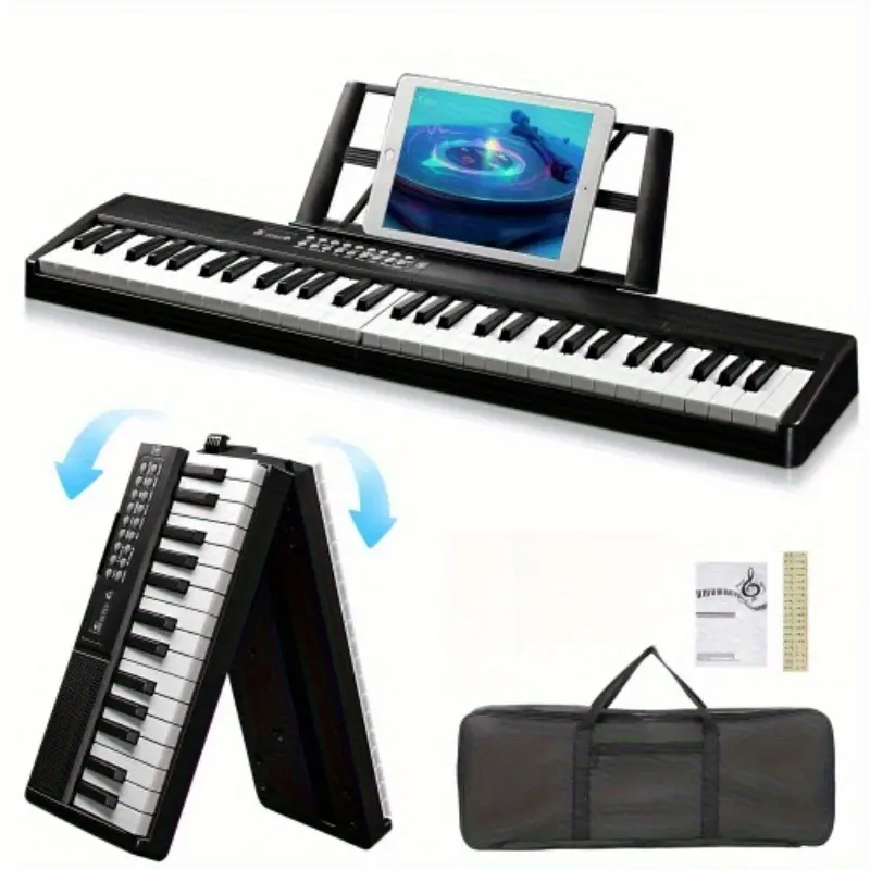 61-Key Half-Weight Folding Portable Digital Electronic Piano Keyboard (GEP-204/889) - 36V Safe Operation, USB Power, Compact Design, Durable Build, Sleek Modern Style, No Battery Required, Home Music Practice, Teen Gift, Folding Piano