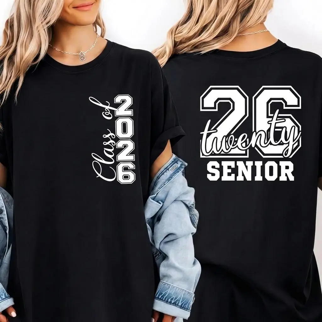 Men's Classic Cotton Class of 2026 Senior T-Shirt - Unisex, Round Neck, Double-Sided Digital Print, Casual Fit, Soft, Fade-Free, Streetwear Menswear Top