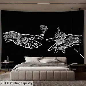 Tapestry Background Cloth Hanging Cloth Wall Cloth Decorative Cloth Black & White Tattoo Style Tapestry Hand Pattern Art Wall Hanging Decor Minimalist Monochrome Design For Bedroom Living Room Dorm Home Decoration Stylish Large Artistic Decor