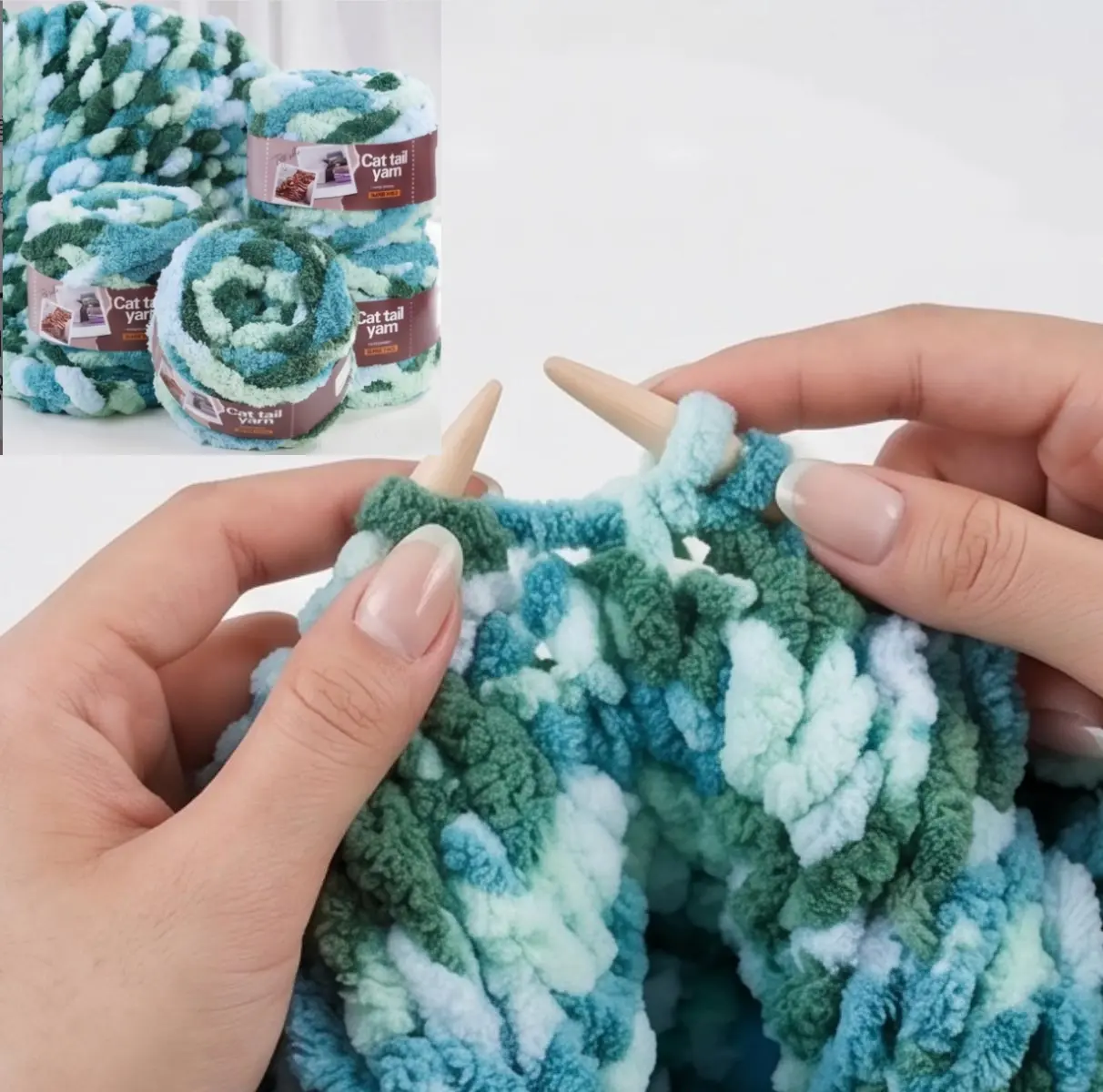 Teal Camo Chenille Yarn, 4-Pc 960g Super Chunky Ultra Soft Yarn for Finger Knitting, DIY Blankets, Crafting Enthusiasts