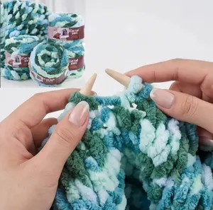 4 pc Teal Camo Cat Tail Chenille Yarn (960g) - Super Chunky Ultra Soft Finger Knitting Yarn for DIY Blankets