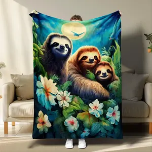 Sloth Pattern Soft Blanket, Lovely Soft Throw Blanket, Air-conditioned Room Blanket, Warm Nap Blanket for Home Office Travel Camping