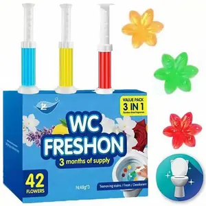 Toilet Gel Stamps Set, 3 Pieces Print 42 Toilet Stamps, Fresh Floral Scented Toilet Bowl Gel Stamp Replacement, Toilet Cleaner, Toilet Cleaning Gel, Includes Dispenser and Gel