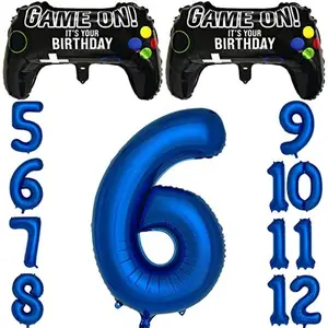 Navy Blue Video Game Party Supplies Boys 6th Birthday Party Decorations- 2 Packs Game On Balloons with Dark Blue Number 6 Balloon