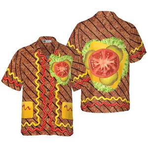Halloween Burger Costume Shirt Hawaiian Shirt, Short Sleeve Casual Button Down Shirts Summer Beach Shirt, Tropical Floral Shirt