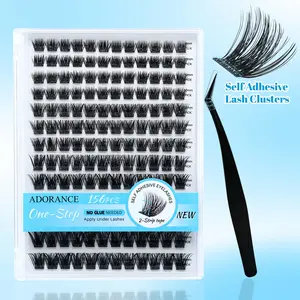 ADORANCE 156 PCS Self Adhesive Lash Clusters Kit, Pre-Glued DIY Eyelash Clusters with Non-Stick Applicator, No Glue Needed, No Residue, Natural Wispy Lash Extensions for Daily Wear, Party, Travel & Makeup