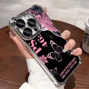 Pink Psalm Butterfly Pattern Phone Case for iPhone 17 16 Promax 15 Plus 14 13 12 11 Pro Luxury Shockproof Protection Cellphone Cover