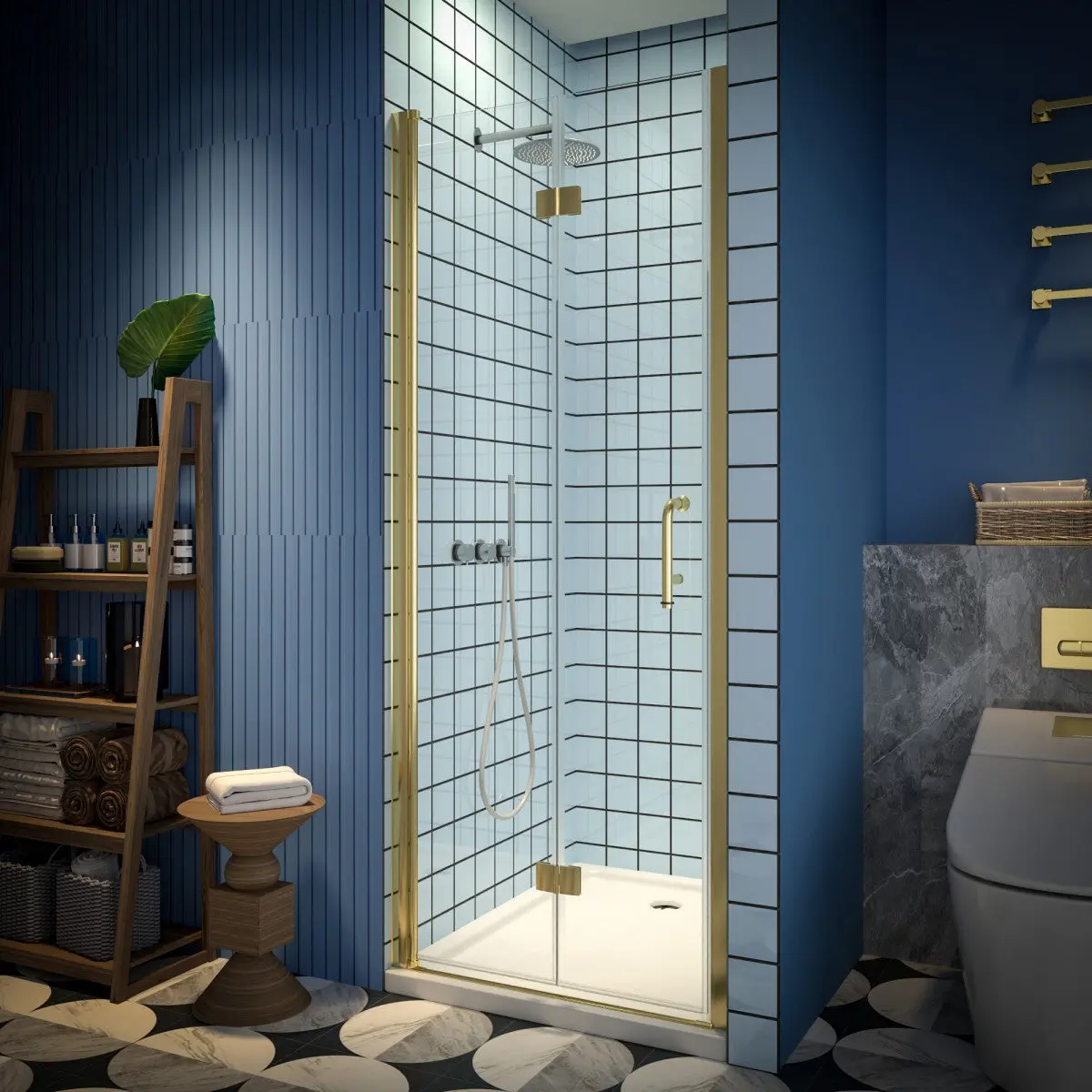 Adapt Allsumhome Bifold Shower Door 30-32 in.W x 72 in.H Pivot Swing Shower Doors,Brushed Gold,Tempered Shower Glass