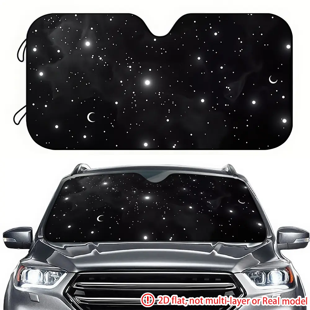 1pc black background star moon night sky pattern 2D high-definition printing on car sunshade, car sunshade effectively blocks sunlight, suitable for trucks SUV、 RV front windshield decoration, Suv Vehicle Sunshade, Sun Cover For Car Windshield
