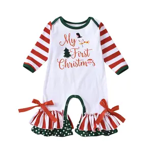 Ma&Baby Christmas Newborn Infant Baby Girls Jumpsuit Cute Long Sleeve Ruffle Bell-Bottom Romper Bodysuit Pajamas Clothes
