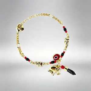Women's Bohemian Gold-Plated Evil Eye Elephant Adjustable Bracelet-Anklet, Boho Charm Jewelry for Casual, Vacation Styling Accessories