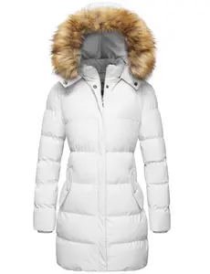 Wenven Women'S Puffer Jacket Warm Winter Coat Hooded Waterproof Puffer Jacket White M WenVen