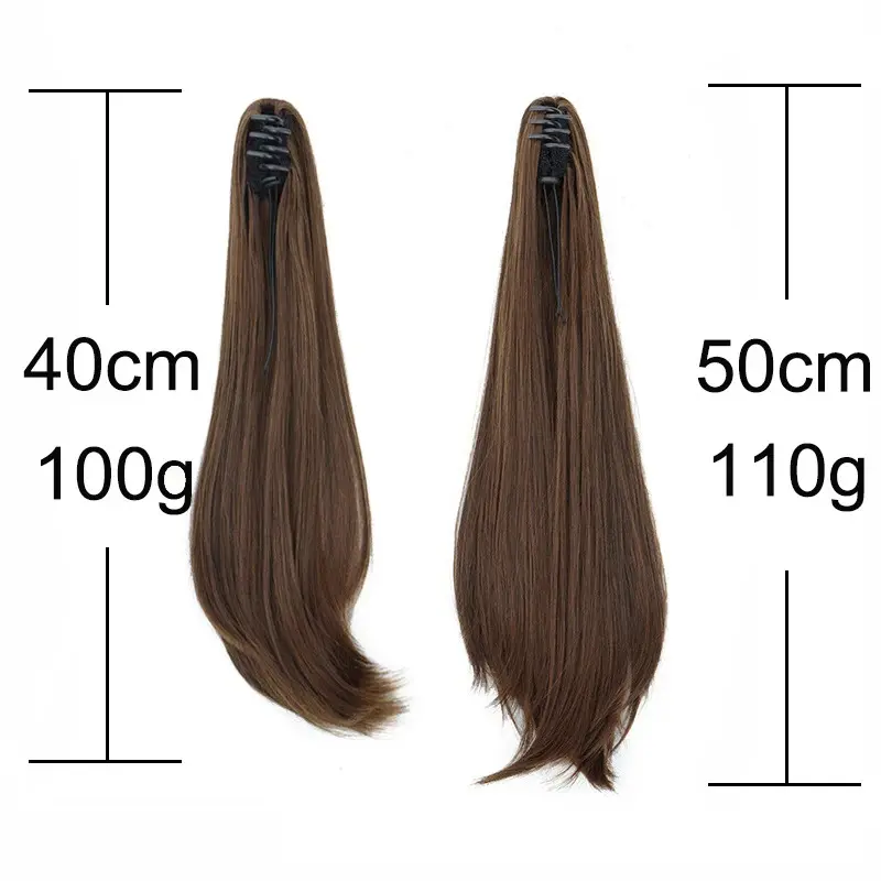 Synthetic Slightly Upturned Straight Ponytail Claw Clip In Hair Extension Sweet Cute Ponytail Black Brown Hairpiece for Women
