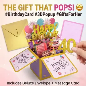 Funny Happy Birthday Pop Up Card, Sweet 3D Birthday Gift Box for Adults and Kids with Envelopes, Decorative Cards, Unique Handmade Foldable Celebration Cards for Daughter, Son, Mom, Dad, Friend, Greeting Cards
