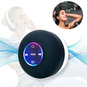 Suction Cup Waterproof Bluetooth Speaker LED Light IPX4 Waterproof Bathroom Bluetooth Speaker Black Audio