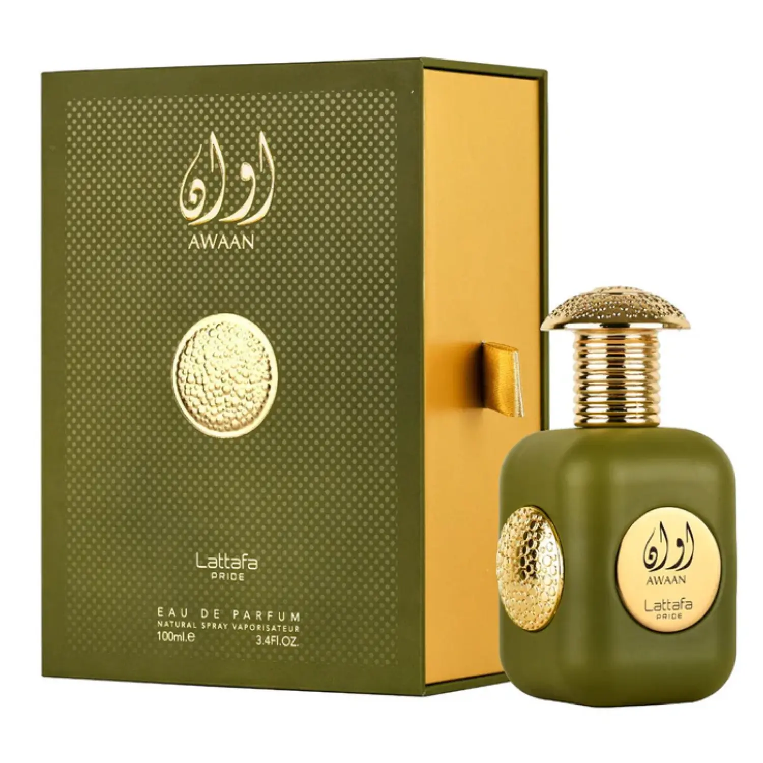 Lattafa Pride Awaan Gold for Unisex Eau de Parfum Spray, 3.4 Ounce