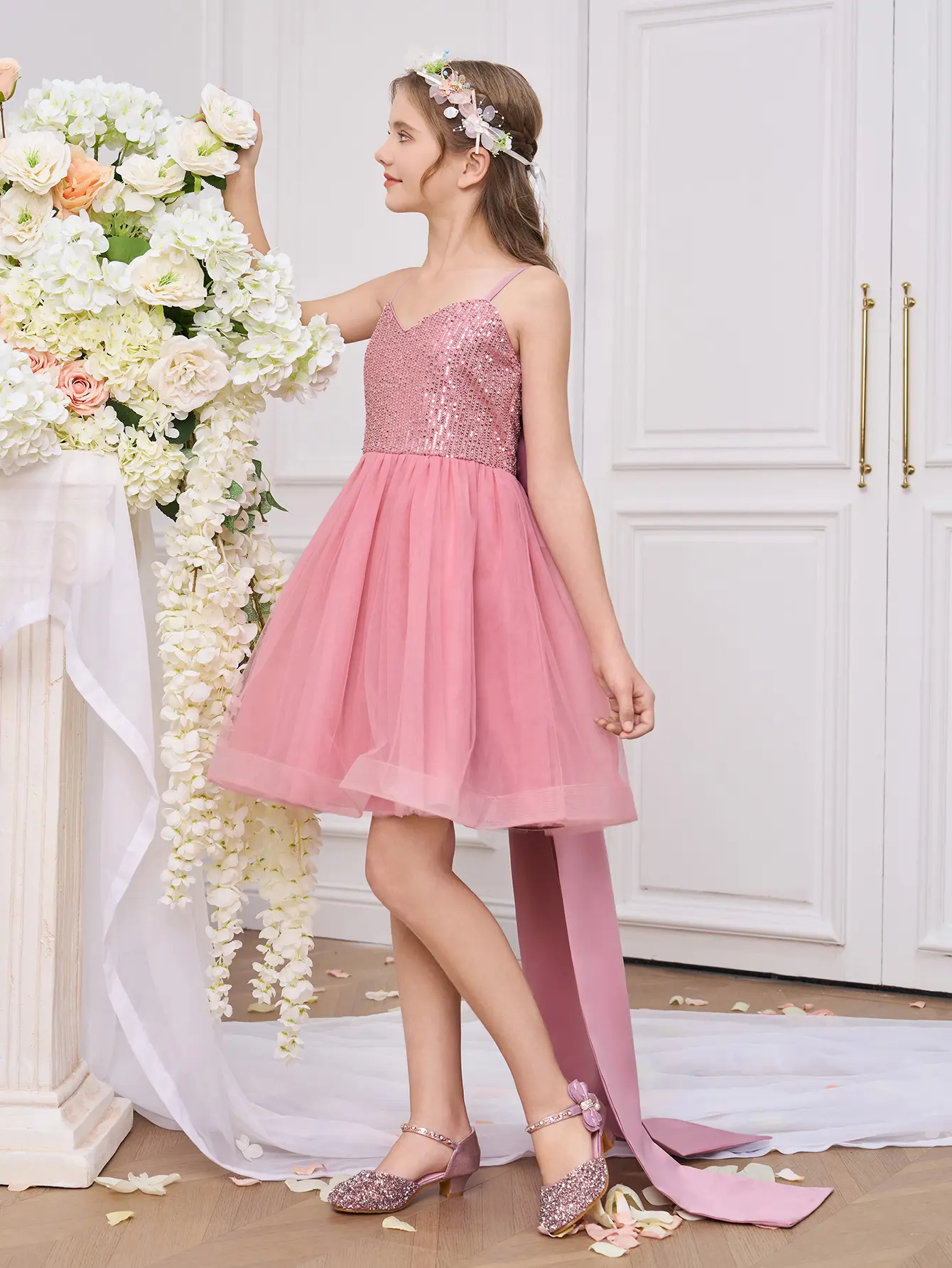 0092 Tween Girls Elegant Long Tail Sequin Bow Party Dress Rosy Tulle Wedding Bridesmaid Gown For Children Graduation Ceremony - TikTok Shop 0092 Tween Girls Elegant Long Tail Sequin Bow Party Dress Rosy Tulle Wedding Bridesmaid Gown For Children Graduation Ceremony - TikTok Shop