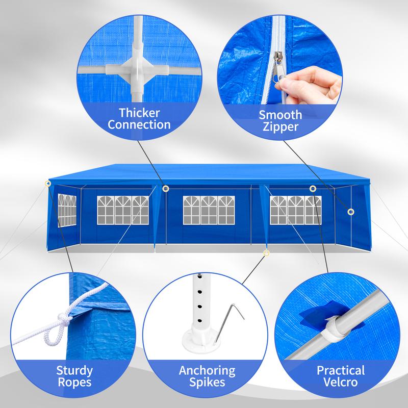 Outdoor Canopy 10 x 10/30ft, Party Tents with 0/5/7/8 Removable Sidewalls, Gazebo Shelter for Parties, Outside Waterproof Wedding Canopies