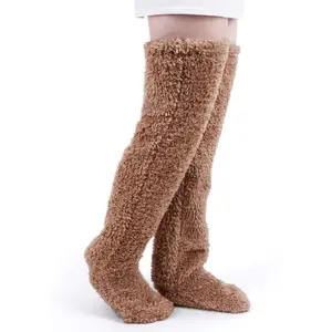 Over Knee High Fuzzy Socks Plush Slipper Stockings Furry Long Leg Warmers Winter Home Sleeping Socks