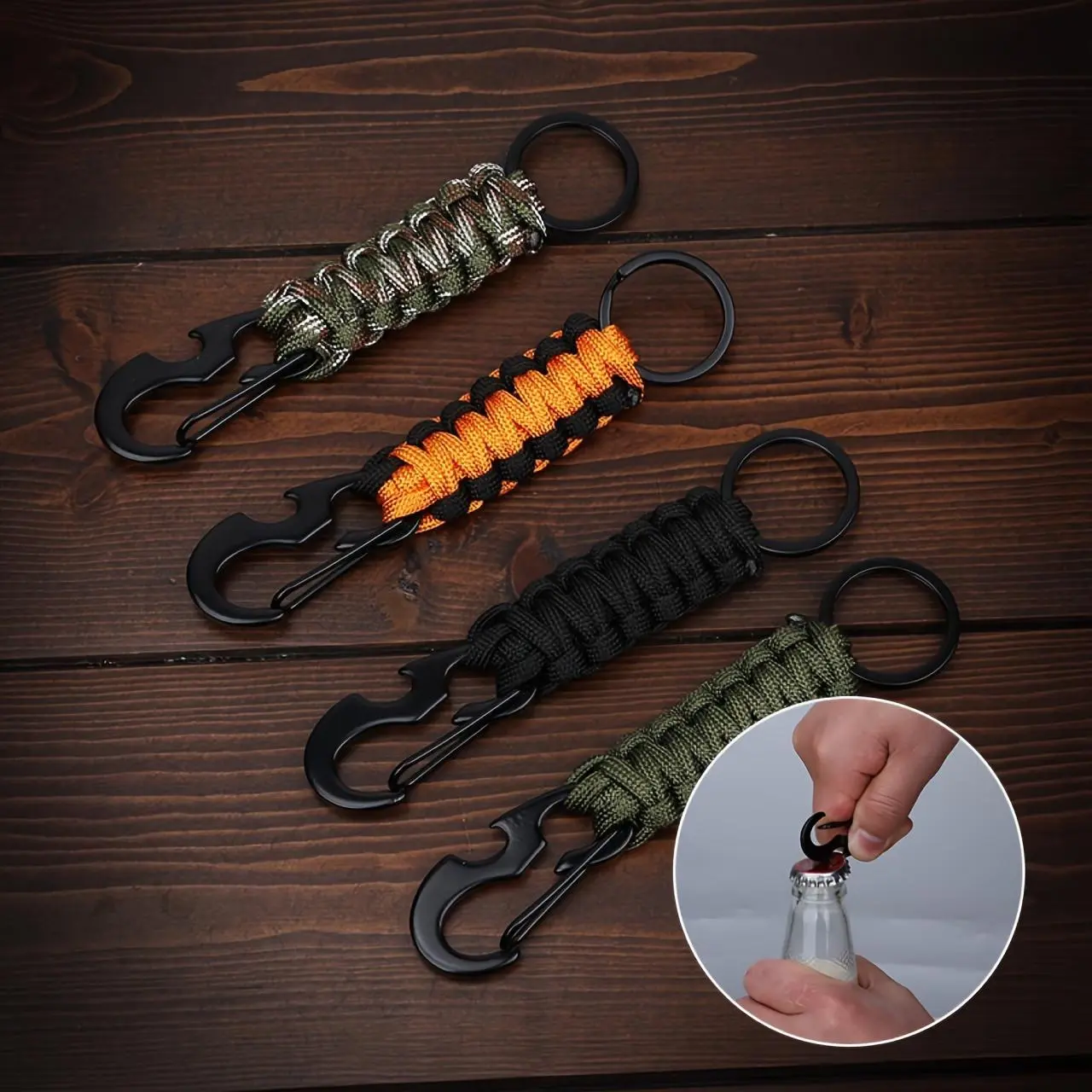 1pc Multifunctional Paracord Braided Keychain Multi Tool Buckle With Bottle Opener, Suitable For Outdoor Hiking Camping