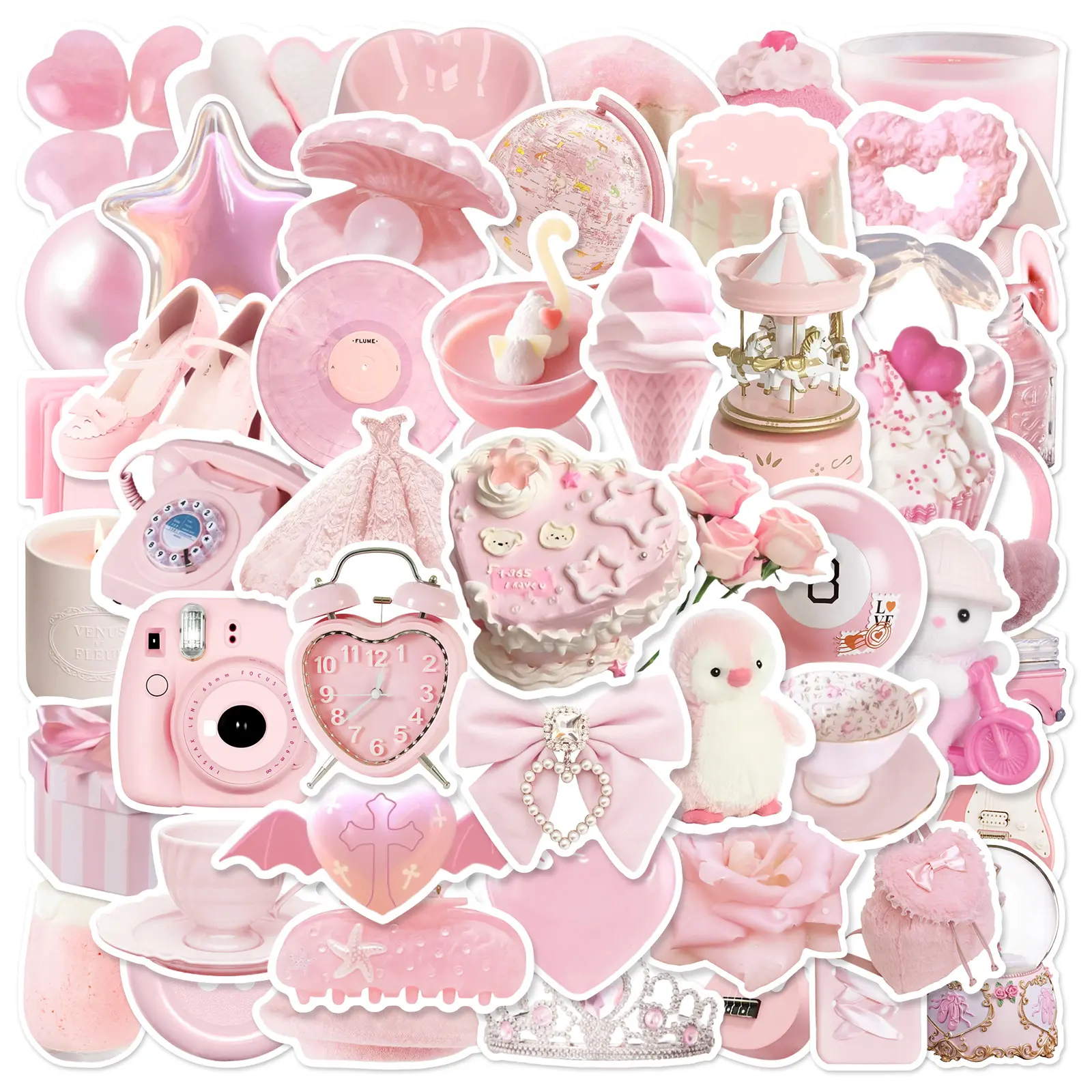 50 Simple Pink Girl Style Graffiti Series Stickers, Sticker Decals, Side Decals, Suitable for Faith Based Designs Such As Scrapbooks, Diaries, Laptops, Water Bottles, Cars, Etc., As Gifts with Positive Information