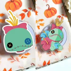 Pastel Green Ragdoll Phone Grip, Stitched Button Eye Doll Holder, Kawaii Coffee Lover Phone Stand, Floral Tropical Phone Accessory, Aesthetic Christmas Stocking Stuffer for Teens.