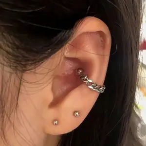 16G/18G Chain Cartilage Earring - Double Piercing Curb Chain Stud, Helix to Lobe Connected Piercing Jewelry
