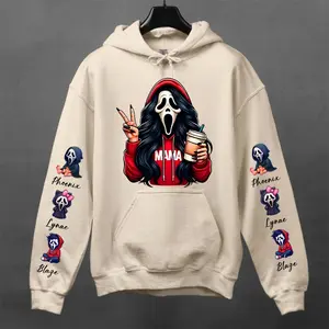Personalized Halloween Mama Hoodie, Custom Kids Names Sweatshirt, Spooky Mom Hoodie, Custom Mama Halloween Sweatshirt with Kids Names on Sleeves,Halloween Party Gift for Mom