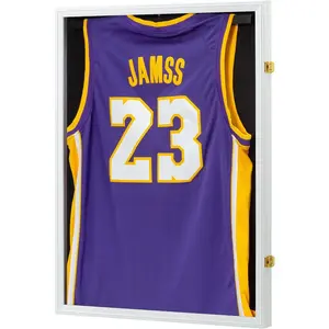 Jersey Frame Display Case, Large Lockable Shadow Box Sports Jersey Frame with UV Protection Acrylic and 2 Hanger for Baseball Basketball Football Soccer Hockey Shirt,Uniform, Graduates Black