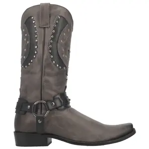 Dingo Mens War Eagle Studded Square Toe Pull On Casual Boots Mid Calf - Black, Grey