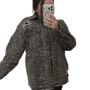 Rhinestone Leopard Denim Jacket