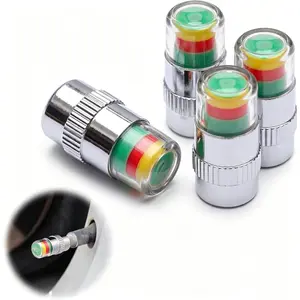 4PCS Tire Pressure Indicator Valve Caps – 32 PSI (2.4 Bar) 3-Color Alert, Easy Visual Monitor with Wrench & Nuts
