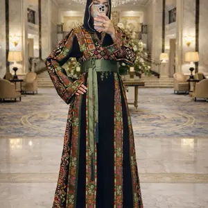 Olivia Thobe Embroidered with Stone 2 P for Occasion - hena - Black and Multicolor Long Dress with Detailed Embroidery Caftan Abaya