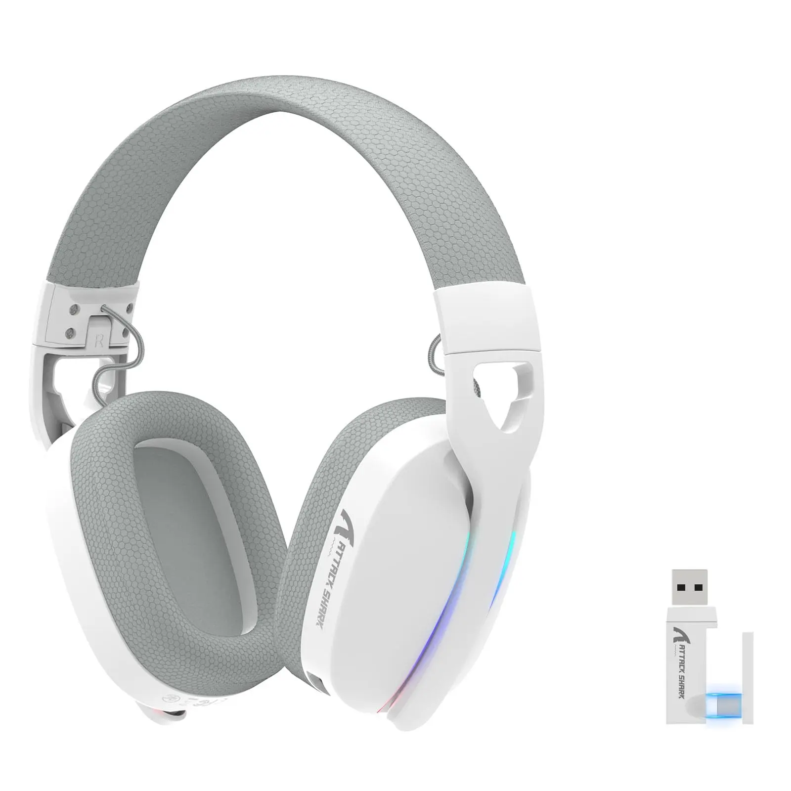 Mambasnake X Attack Shark L90 Wireless Gaming Headphone with Detachable Microphone-White Audio Headset pc gamers- flexible mic