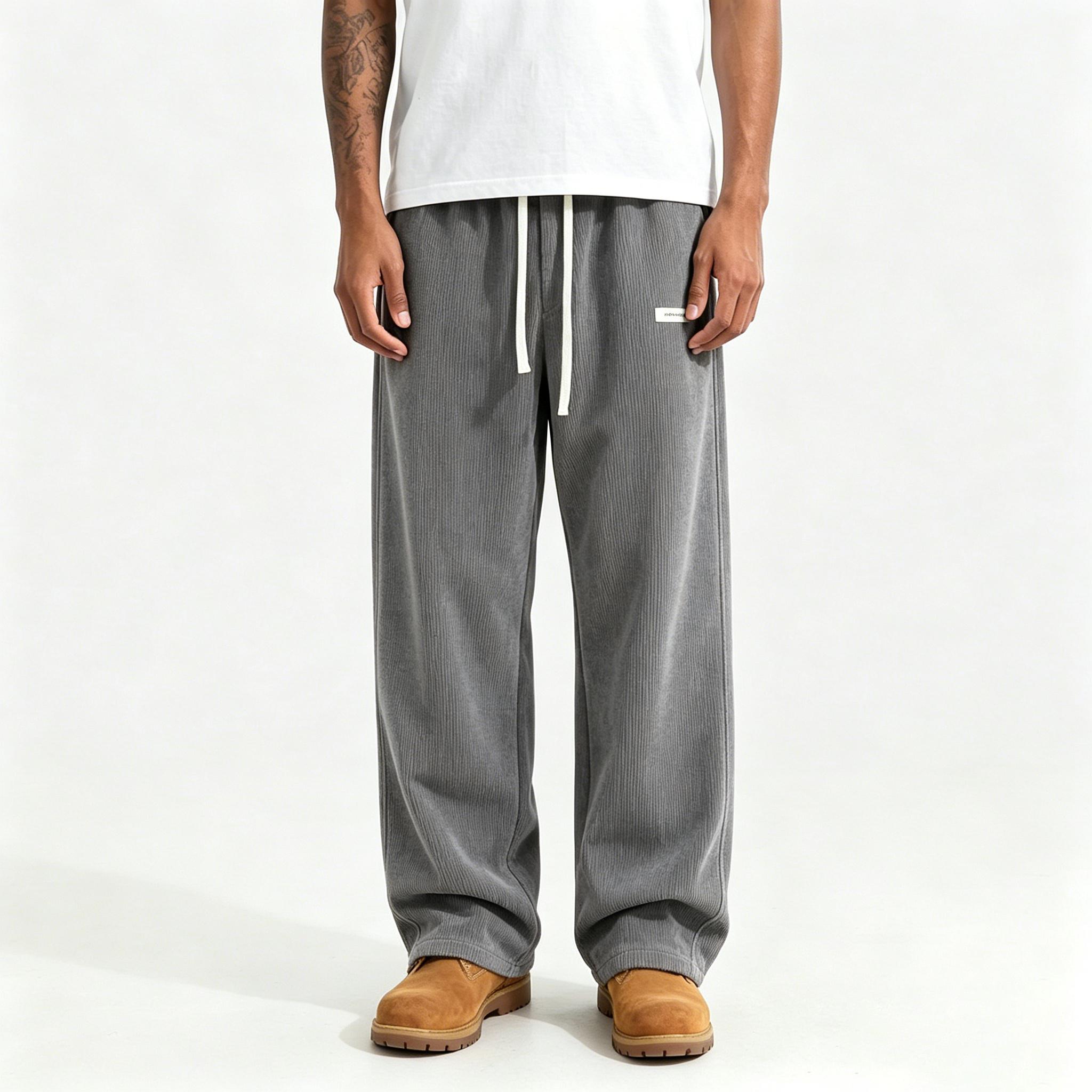 Men’s corduroy casual pants, loose straight cut, breathable fabric, versatile for spring, summer, and autumn