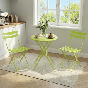 3-Piece Patio Bistro Set Folding Steel Frame Table and Chairs Weather-Resistant Outdoor Furniture for Balcony Garden Yard
