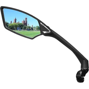 Scratch Resistant Glass Lens,Handlebar  Mirror, Rotatable Safe Rearview Mirror,  Mirror, (Blue Left Side) ME-006LB