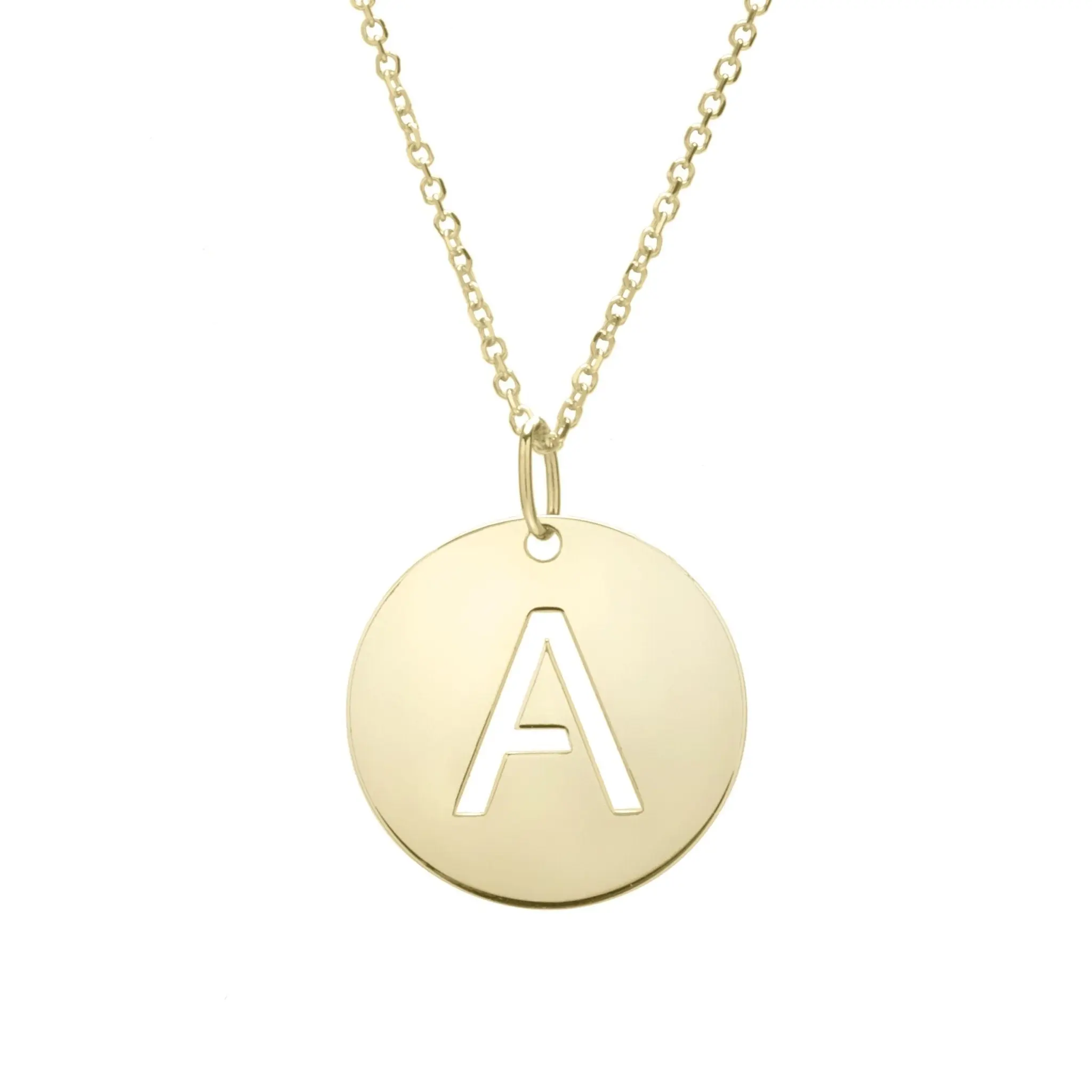14k Yellow Gold Initial Letter Round Pendant Necklace, 18"