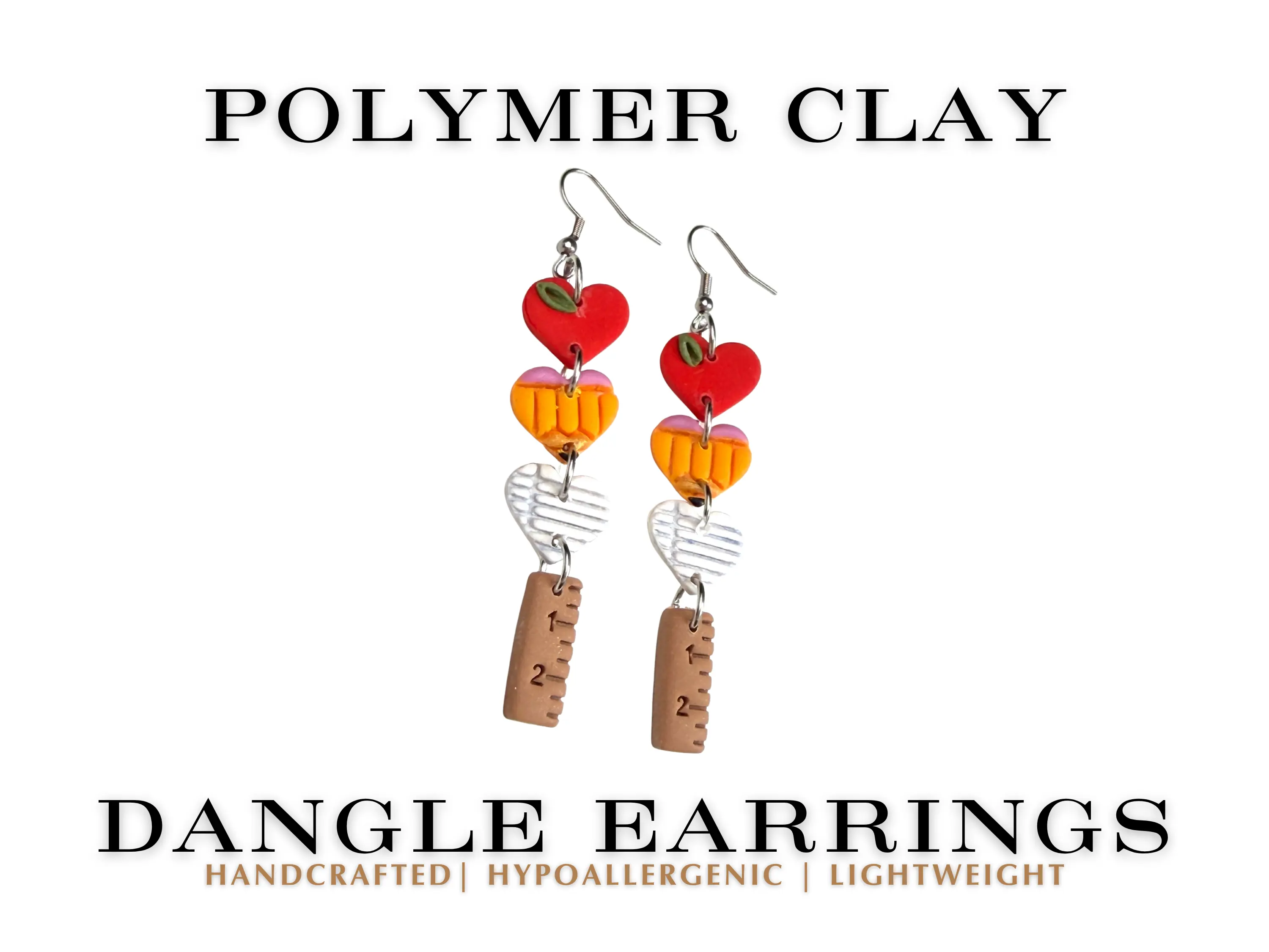 Back to school Heart Stack | Teacher Polymer  Clay Dangle Earrings