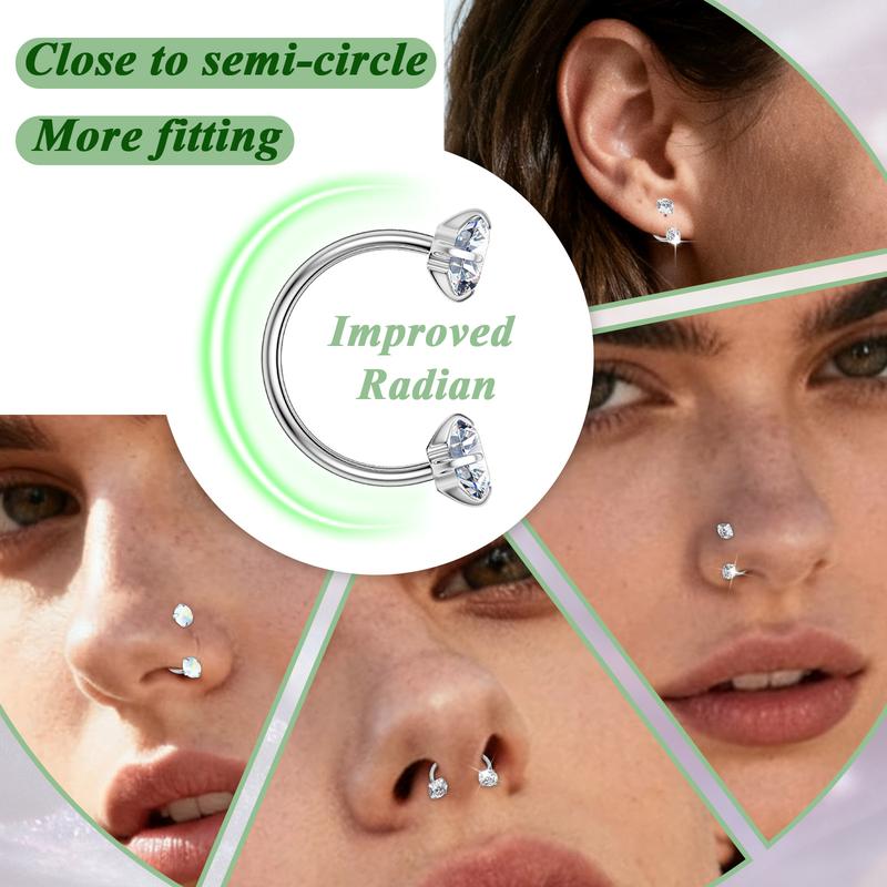 20G(0.8mm) 8mm Horseshoe Nose Hoop Internally Threaded Gems Nose Ring with Free Ball Holder Nose Rings Hoops Nose Studs for Women Surgical SteelHypoallergenic nose stud jewelry piercing piercings  kits