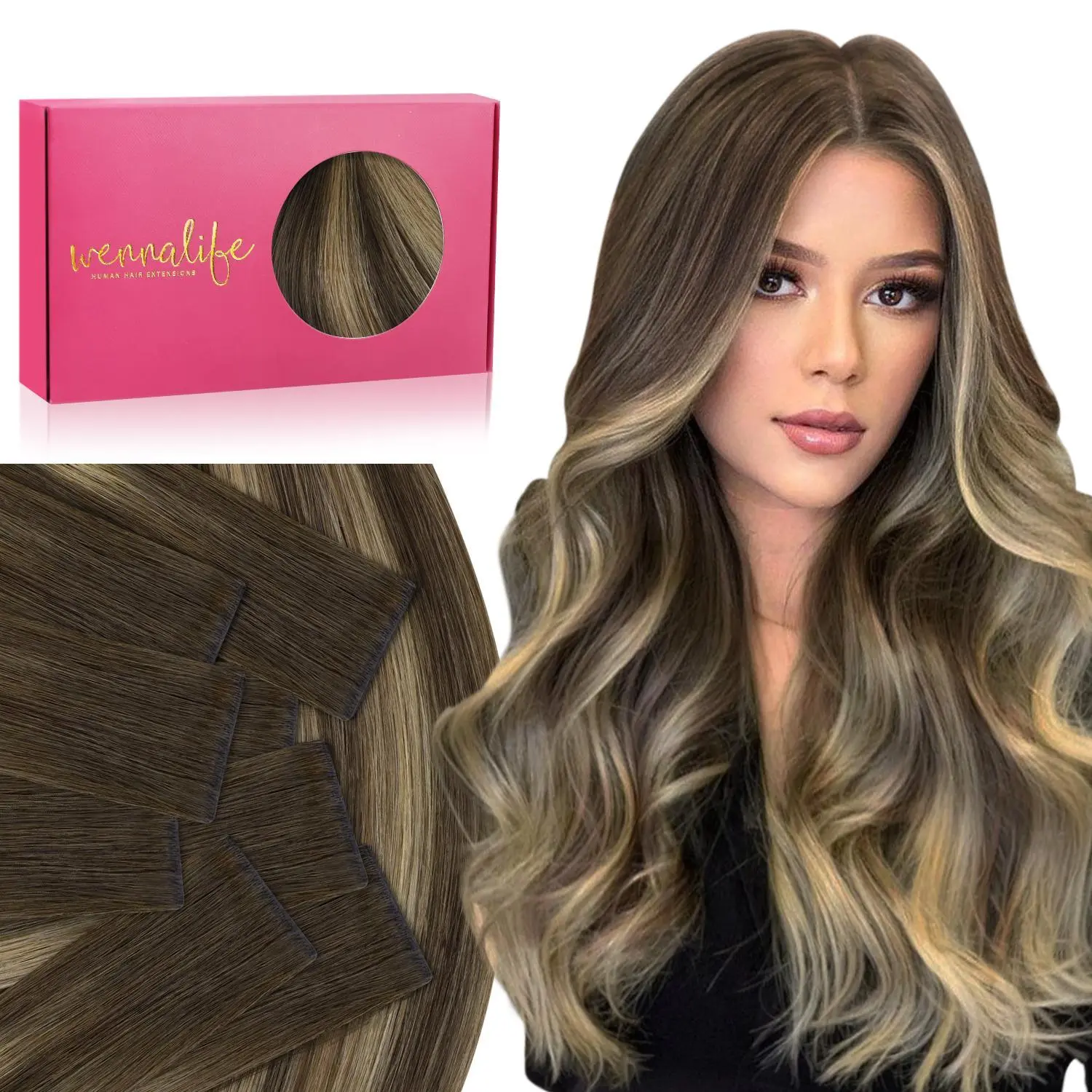 WENNALIFE Invisi Edge Tape Hair Extensions 14-24 Inch Remy Human Hair Balayage Chocolate Brown to Caramel Blonde 10pcs 25g Seamless Luxury Straight Extensions for Black Girls Long Box #DealsForYouDays