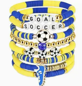 Soccer Beaded Bracelets Game Day Clay Friendship Bracelets with "GOAL" Charms and Soccer Beads for Sports Fans Men Women Jewelry Gift Set