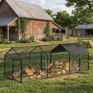 Large Metal Chicken Coop, Walk-in Chicken Run with Waterproof and Anti-UV Cover, Outdoor Poultry Cage with 3 Doors for Hen Rabbit Duck Goose