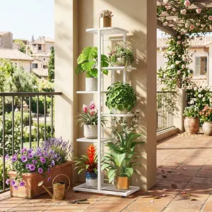 Aesthetic 6 Tier Metal Plant Stand Indoor Corner Shelf for Living Room Bedroom Study Modern Minimalist Room Makeover Essentials Gift for Plant Lovers Multi-functional Vertical Tiered Display Stand Space Saving Furniture Sturdy Plant Rack