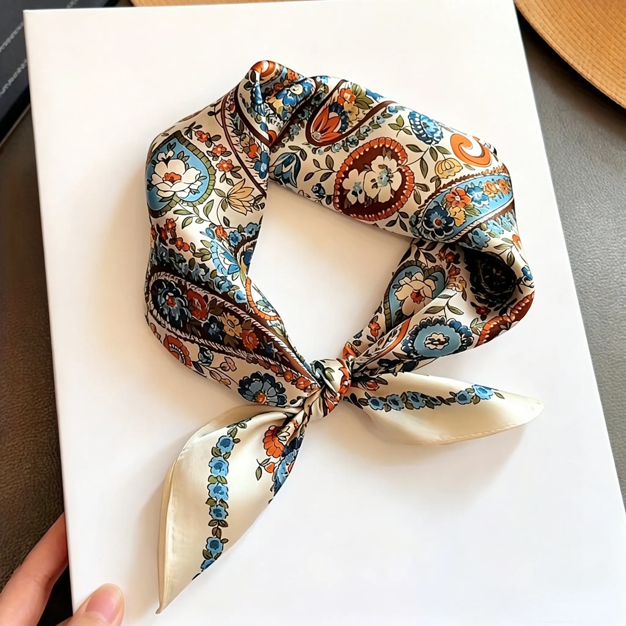 Elegant Floral Print Scarf for Women, 26.77 Inches Large Size, Hand Washable Luxury Scarf, Soft Pastel and Bright Colors, Boho Style Scarf