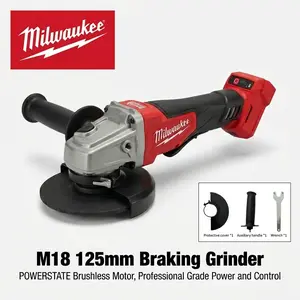 Milwaukee M18 125mm brushless angle grinder set, 18V cordless angle grinder, 3500-8500 RPM speed control, non-locking paddle switch, M14 spindle, professional power tool for metal cutting and grinding.Includes one battery and one charger. multitool