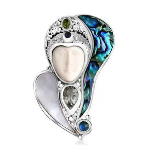 Sajen Silver Carved Bone and Multi Gemstone 5.35 ctw Pendant without Chain in Sterling Silver Christmas Gifts