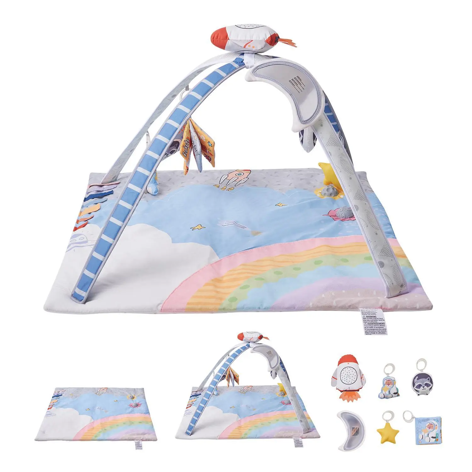 【Fallpicks】VEVOR Baby Play Gym Mat - 35.0" x 35.0" Soft Velvet Play Mat for Babies, Sensory Playset with 6 Star Light-Up Musical Interactive Rocket Toy, Developmental Gift for 0-18 Month & 6-9 Month Infants