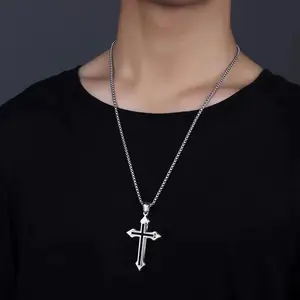 Cross Drip Oil Men's Titanium Steel Necklace, Dominant Fashion Couple Pendant, Male and Female Student Accessories with 3mm 24 inch Chain