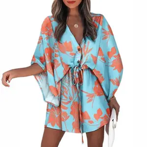 2026 Summer Boho Flounce Sleeve V-Neck Dress Vacation Beach Style with Drawstring Waist & Tropical Print Sleeveless Strap Formal shower jumper casual chic dress sundress princess polly midi dress sezane fabulous retro fete celebrity elegant summer dress